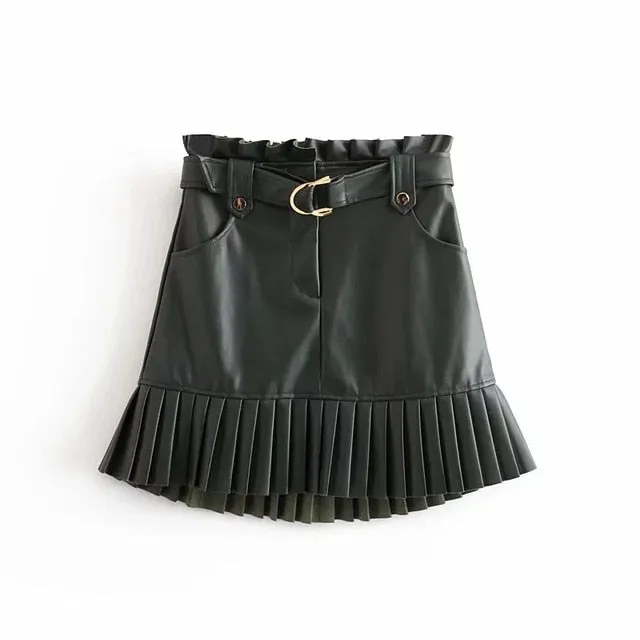 ASHORESHOP Black PU Skirts Women Fashion Faux Leather Skirts