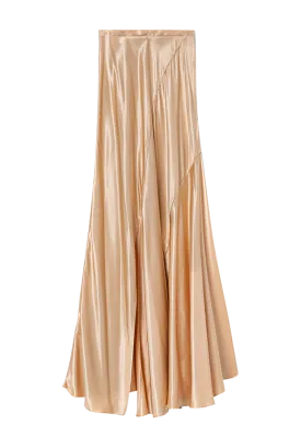 Bias-cut Asymmetrical Silky Peach Skirt