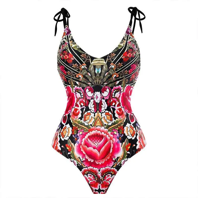 Bold Floral Womens Backless Bathing Suit