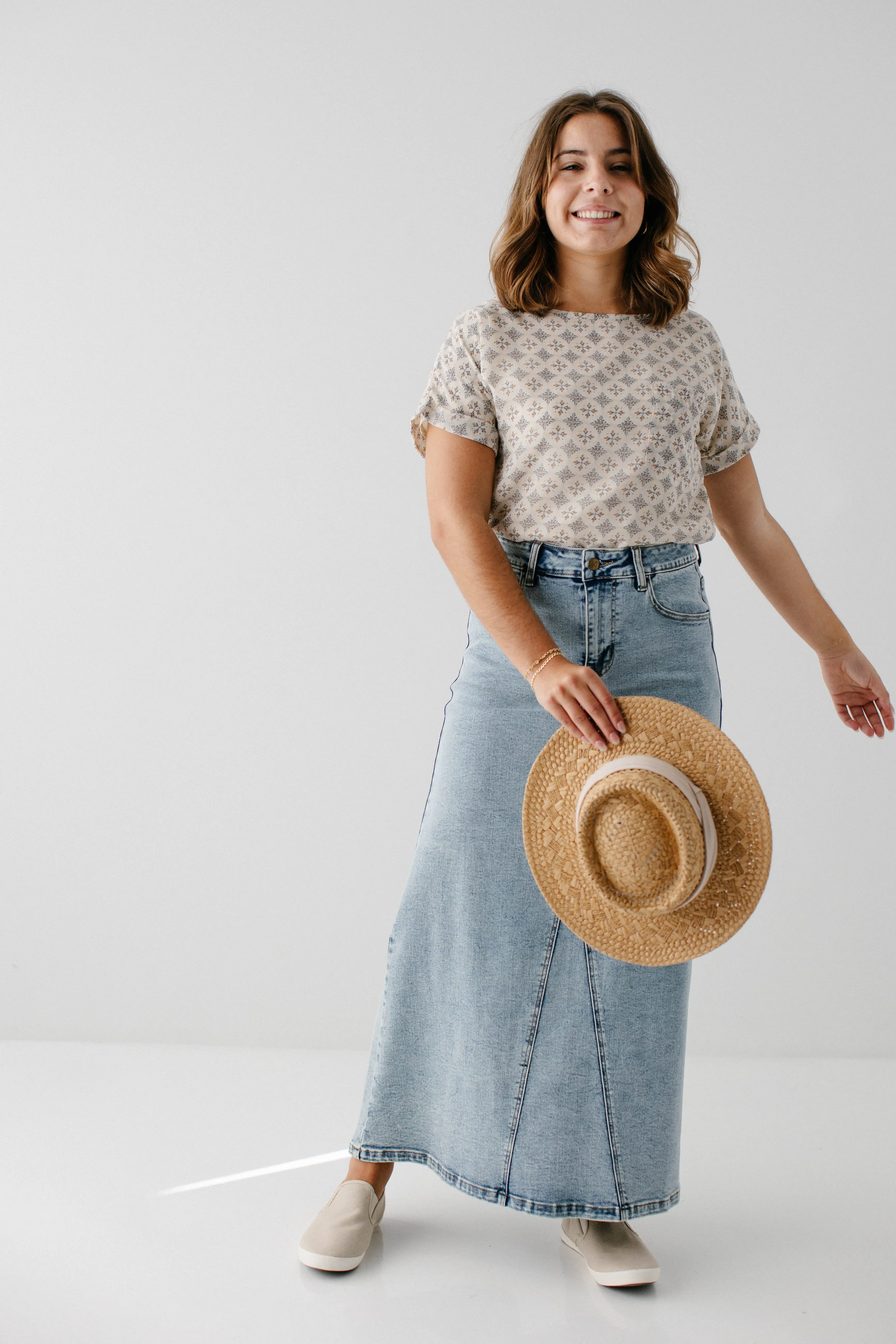 'Brooklyn' Stretch Denim Maxi Skirt in Vintage Wash