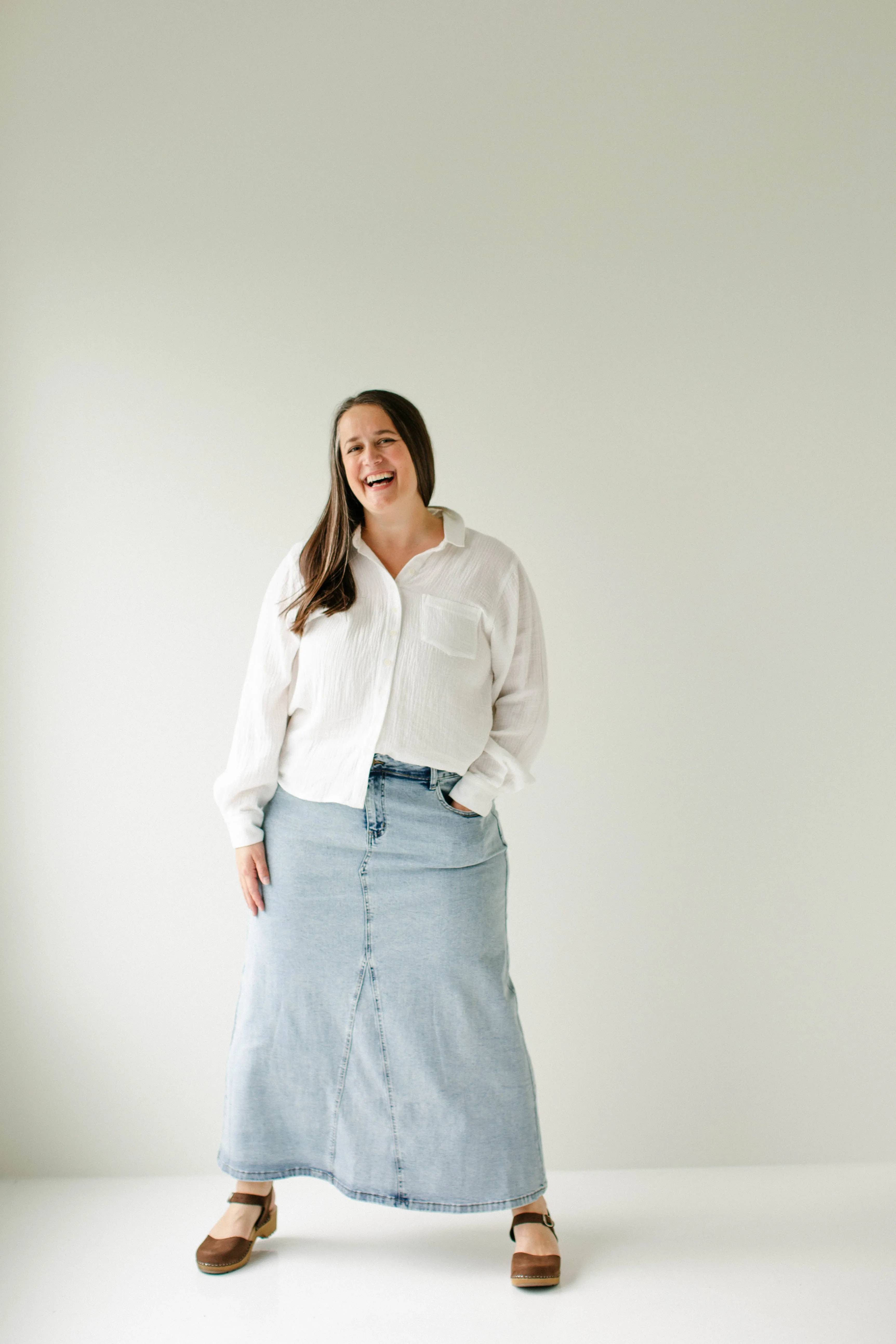 'Brooklyn' Stretch Denim Maxi Skirt in Vintage Wash