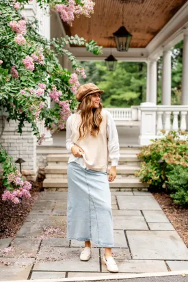 'Brooklyn' Stretch Denim Maxi Skirt in Vintage Wash