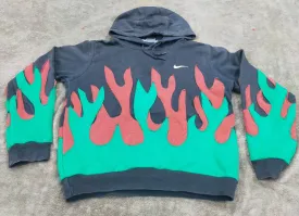 CR1177 Reworked Men Hoodies with Flame Design made using Nike, Puma, Fila, Rebook, Tommy and Other Vintage Hoodies