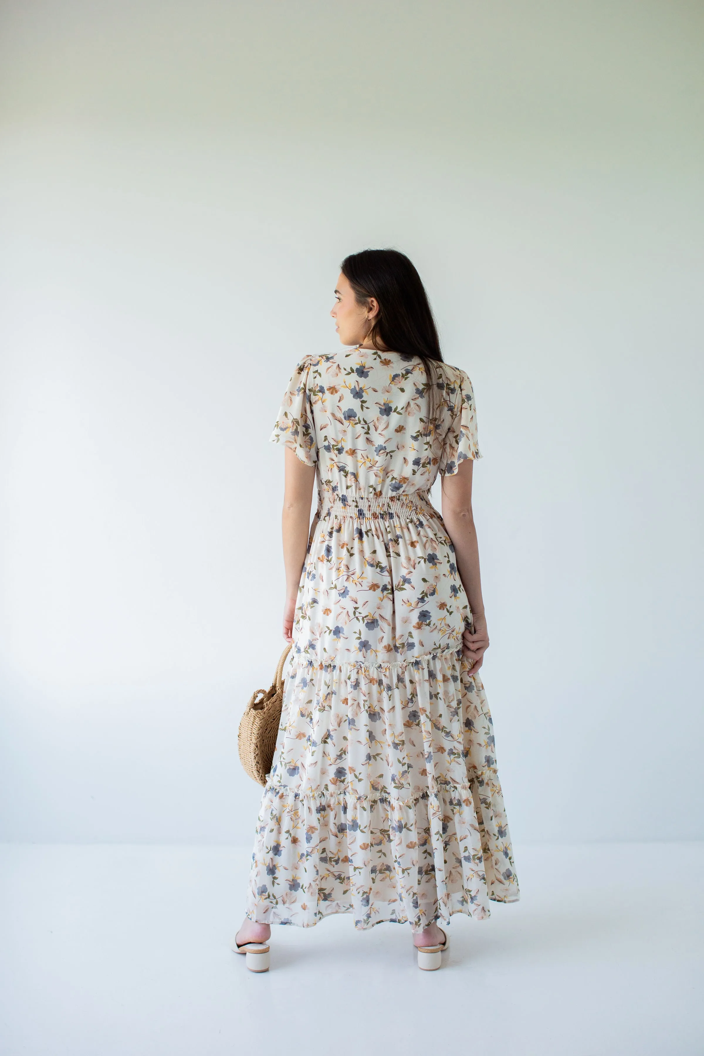 'Elizabeth' Floral Print Maxi Dress in Vanilla FINAL SALE