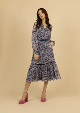 Fee G Tess Floral Print Dress With Lace Detail