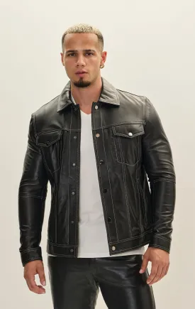 Genuine Leather Shirt Jacket- Black