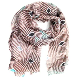 Geometric Diamond Silk Scarf-Black/Brown