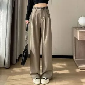 Girlary Autumn Solid Suit Wide Leg Pants Women Korean High Waist Casual Office Trousers Female Fashion Streetwear Loose Straight Pants