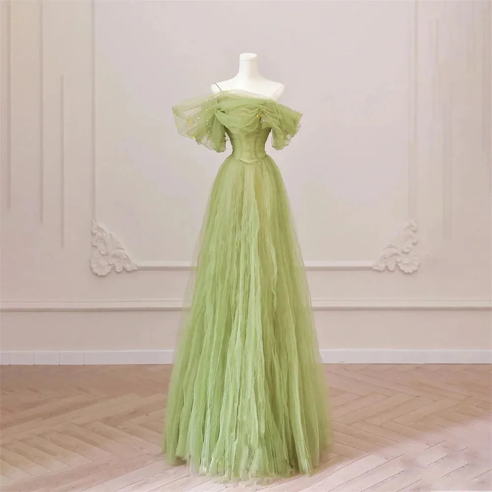 Girlary Green Beach Formal Dresses Sequined Pleat Party Dresses For Wedding Off the Shoulder Special Occasion Dresses robes soirée