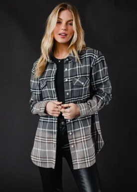 Gray, black & white plaid flannel with bleached dipped contrast