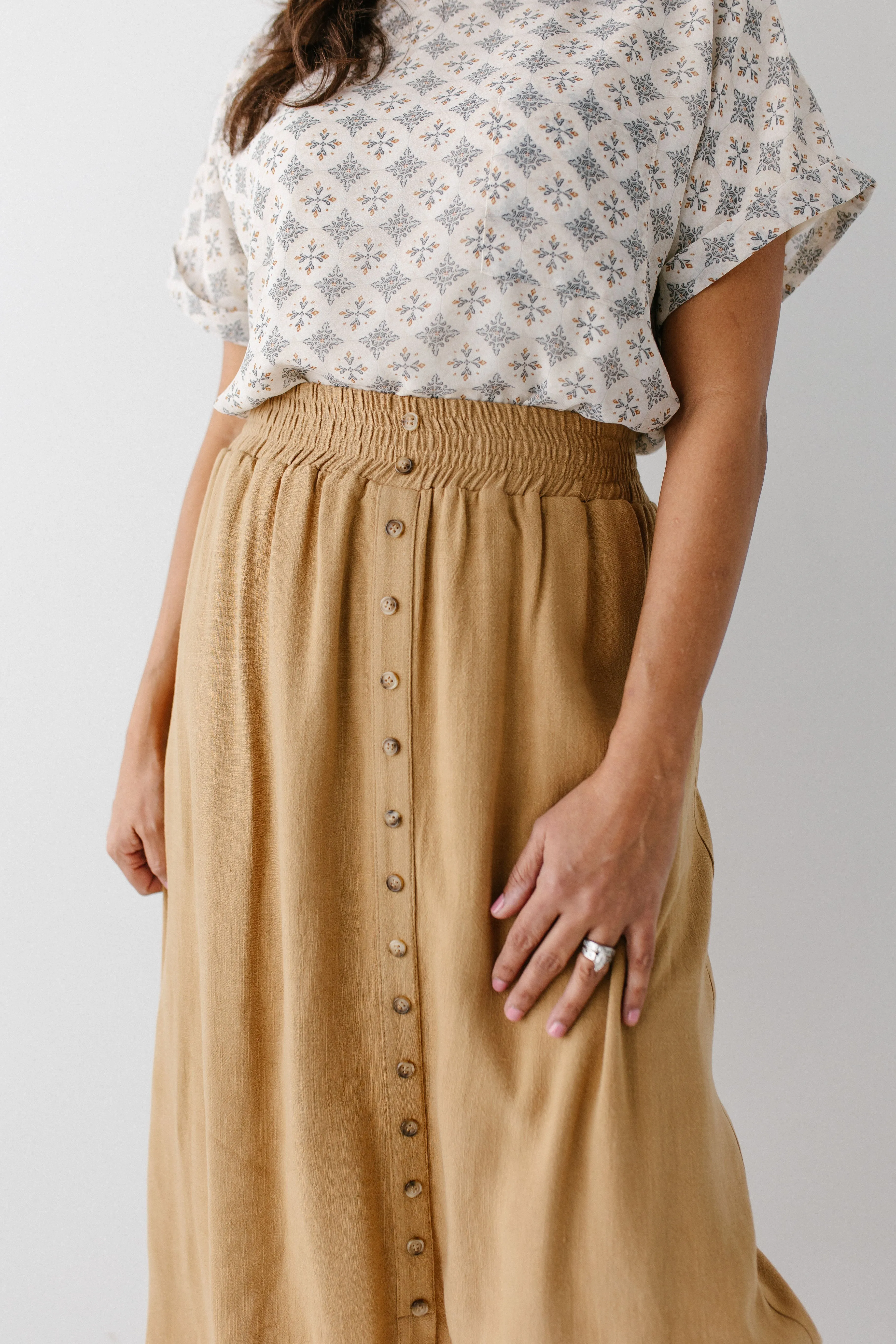 'Greta' Linen Blend Midi Skirt