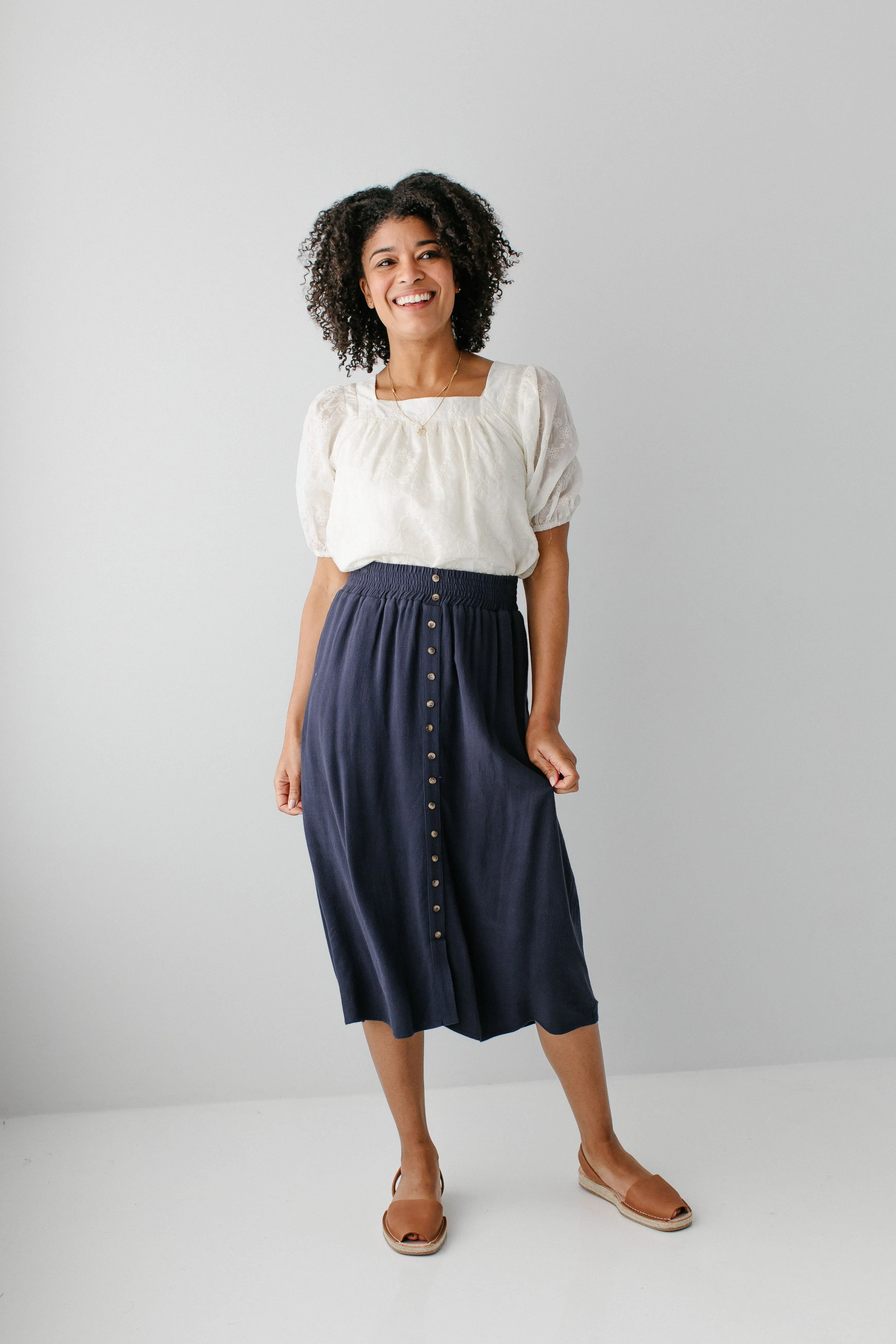 'Greta' Linen Blend Midi Skirt