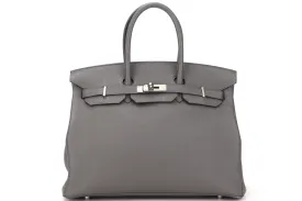 HERMES BIRKIN 35 (STAMP Y) ETAIN TOGO LEATHER SILVER HARDWARE, WITH KEYS, LOCK, RAINCOAT & DUST COVER