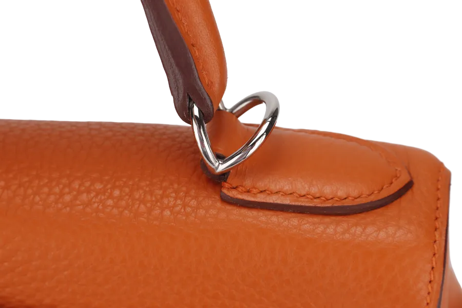 HERMES KELLY 28 RETOURNE (STAMP X) ORANGE CLEMENCE LEATHER SILVER HARDWARE WITH STRAP, LOCK&KEYS, RAINCOAT, DUST COVER & BOX