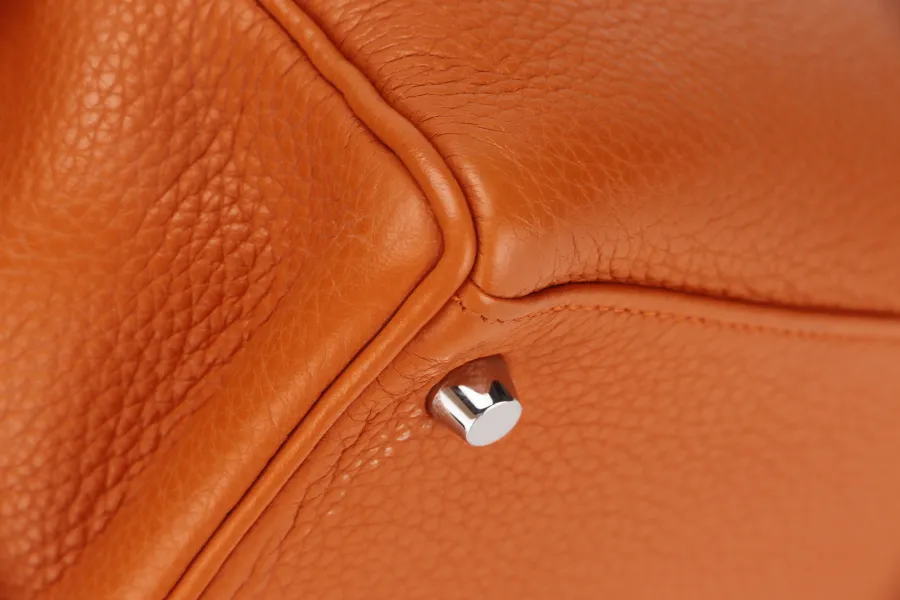 HERMES KELLY 28 RETOURNE (STAMP X) ORANGE CLEMENCE LEATHER SILVER HARDWARE WITH STRAP, LOCK&KEYS, RAINCOAT, DUST COVER & BOX