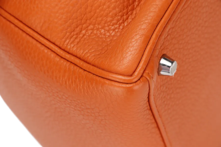 HERMES KELLY 28 RETOURNE (STAMP X) ORANGE CLEMENCE LEATHER SILVER HARDWARE WITH STRAP, LOCK&KEYS, RAINCOAT, DUST COVER & BOX