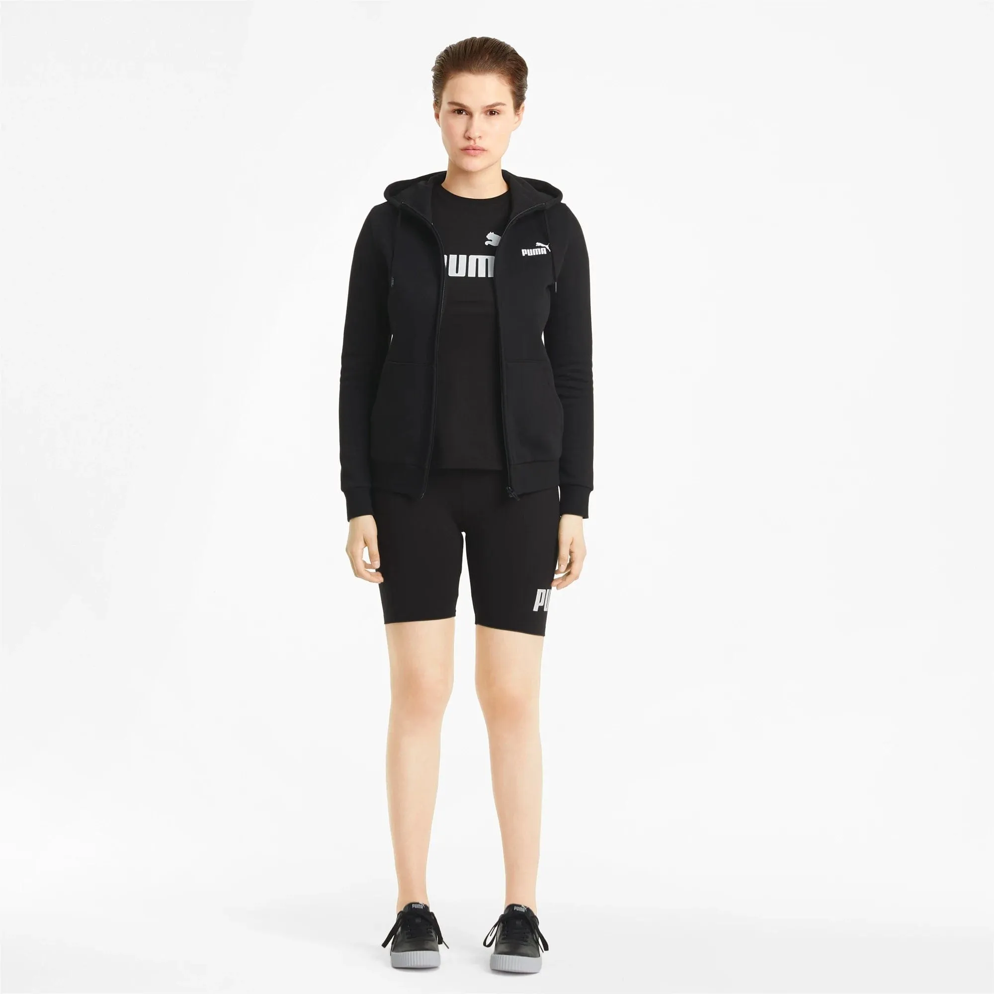 PUMA WOMEN'S ESSENTIALS FULL-ZIP BLACK JACKET