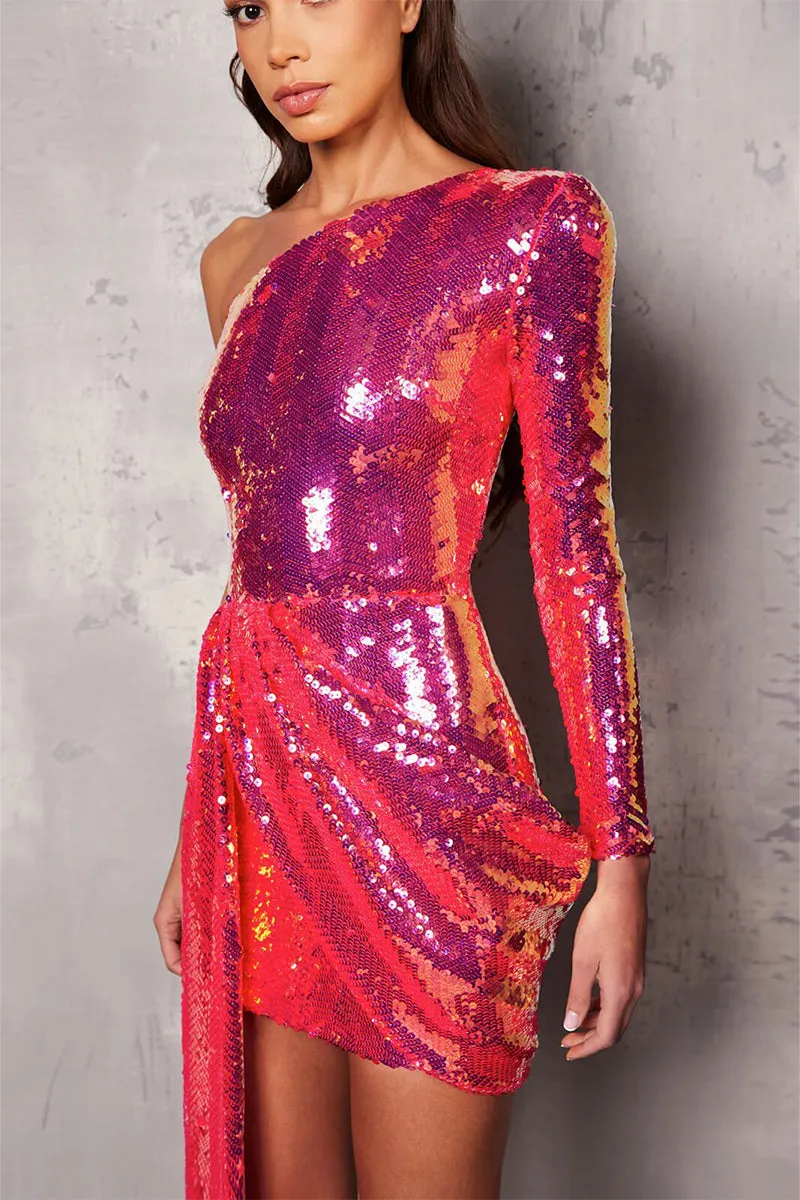 Sparkling Spotlight One-Shoulder Sequin Mini Dress