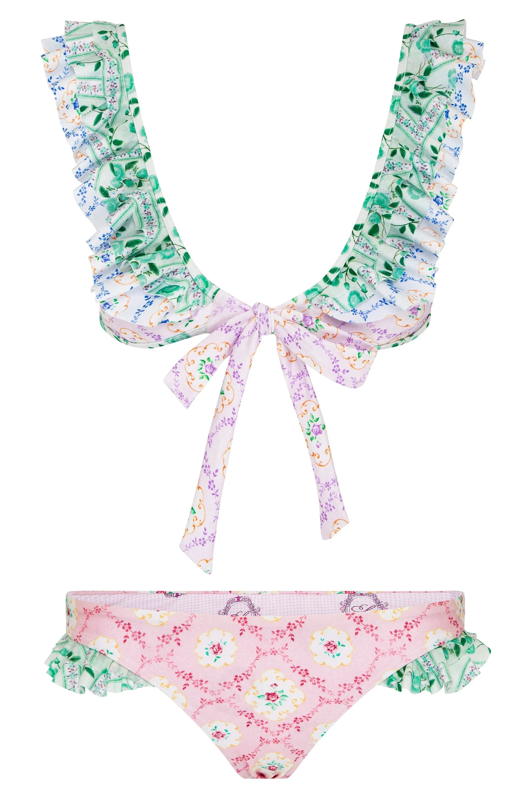 Tea Cup Ruffle Tie Front Bikini Top