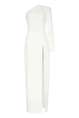 White Long-sleeved dress with sharp shoulder cut