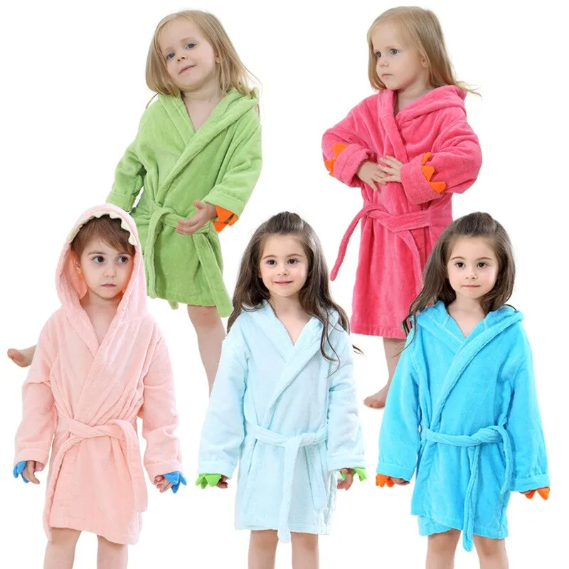 YSOYOK Cartoon Dinosaur Children Bathrobes - Baby Kids Pajamas Hooded Beach Towel Bathrobe