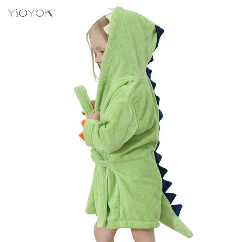 YSOYOK Cartoon Dinosaur Children Bathrobes - Baby Kids Pajamas Hooded Beach Towel Bathrobe